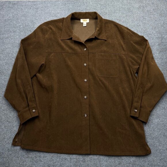 Talbots Brown Microsuede Overshirt Shacket Womens L Boho Chic Western Casual - Picture 9 of 14